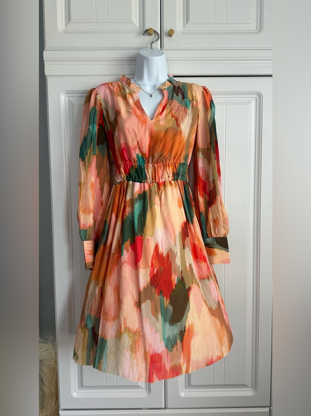 Spartina 449 Multicolor Abstract Floral Long Sleeve Midi Dress